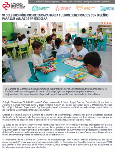 Colegios públicos en Bucaramanga fueron Beneficiados con diseños para sus aulas de preescolar